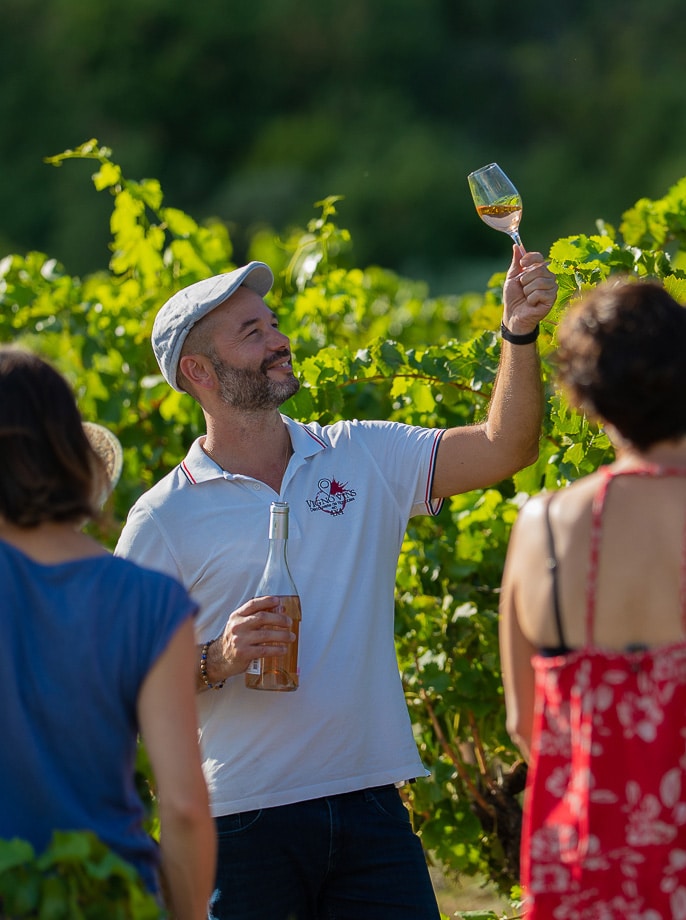Dégustation dans les vignes — photographe de domaine viticole en Occitanie